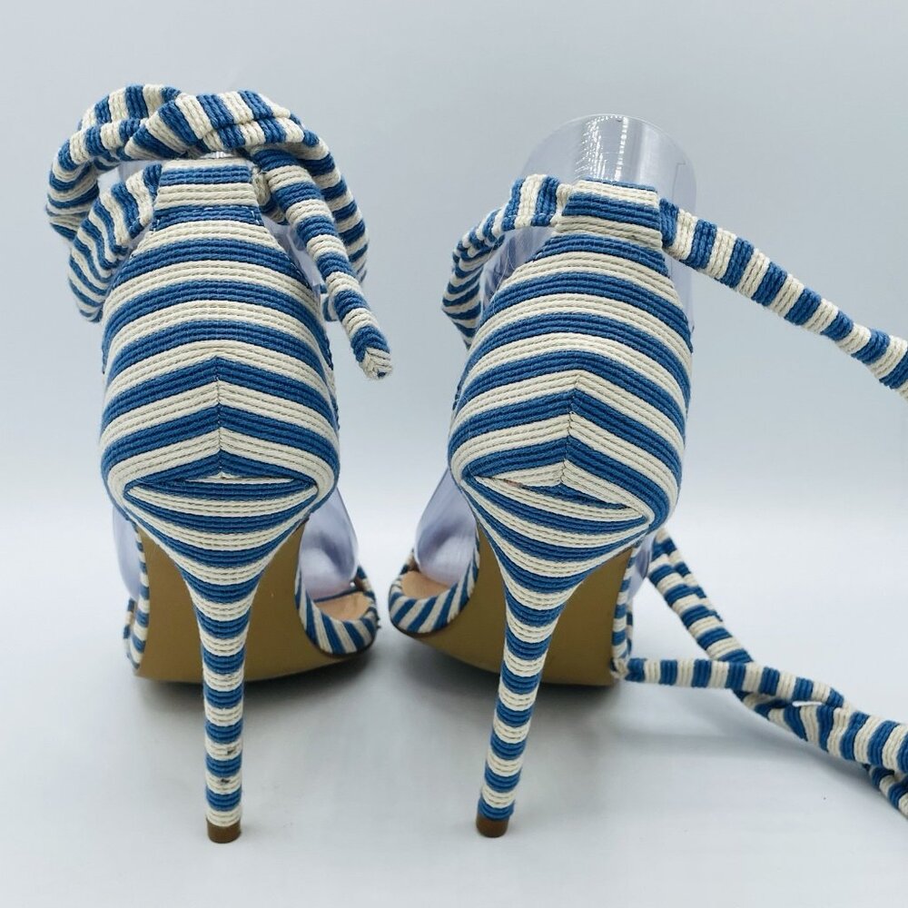 Liliana Heels Womens Size 6.5 Blue White Striped Strappy Stiletto High Shoes - Picture 8 of 12